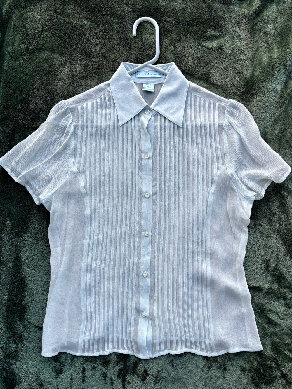 100% Silk Soft White Pintuck Hanna & Grace Y2K Button Down Blouse